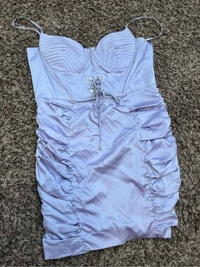 Fashion Nova Lilac Satin Ruched Bodycon Dress